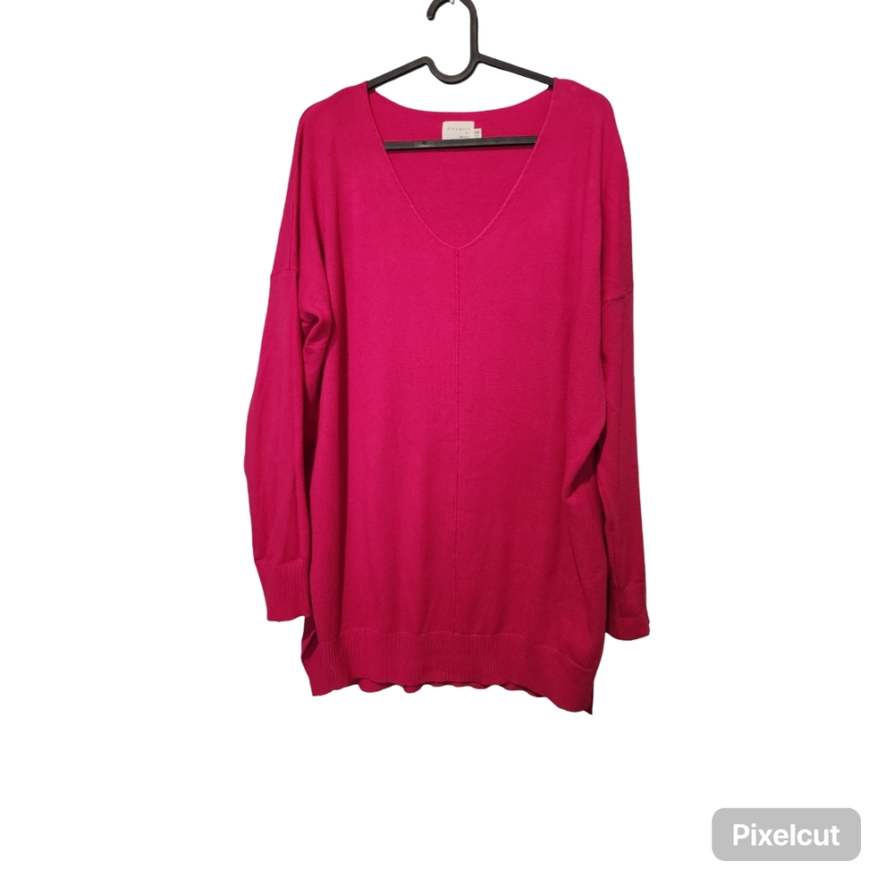 Vince Deep Pink V-Neck Longline Sweater